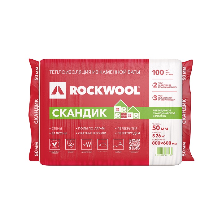 Утеплитель RockWool Лайт Баттс Скандик (0.288 м3/уп) 800х600х50 мм